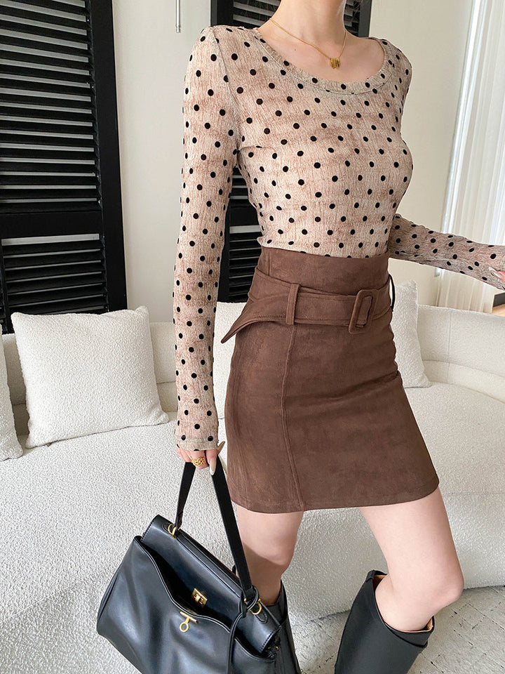 Emma Daily Crew Neck Slim Polka Dot Blouse