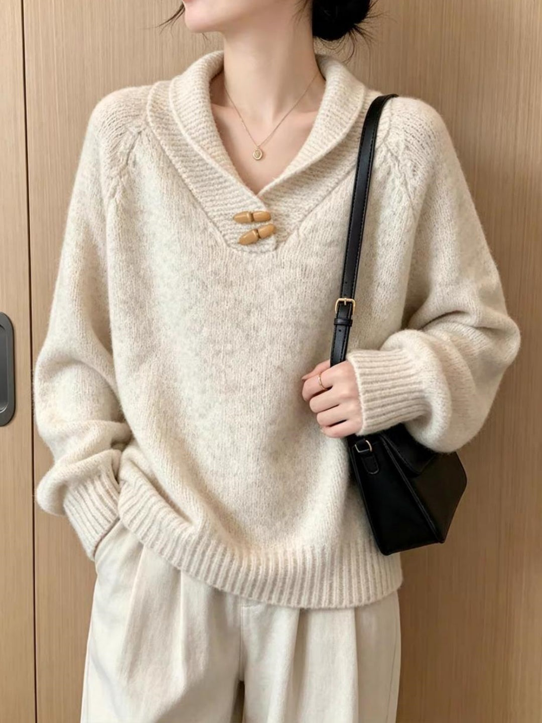 Toggle-button Collared Sweater