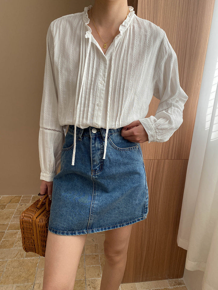 Lauren Vintage Auricular Collar Hollowed Blouse