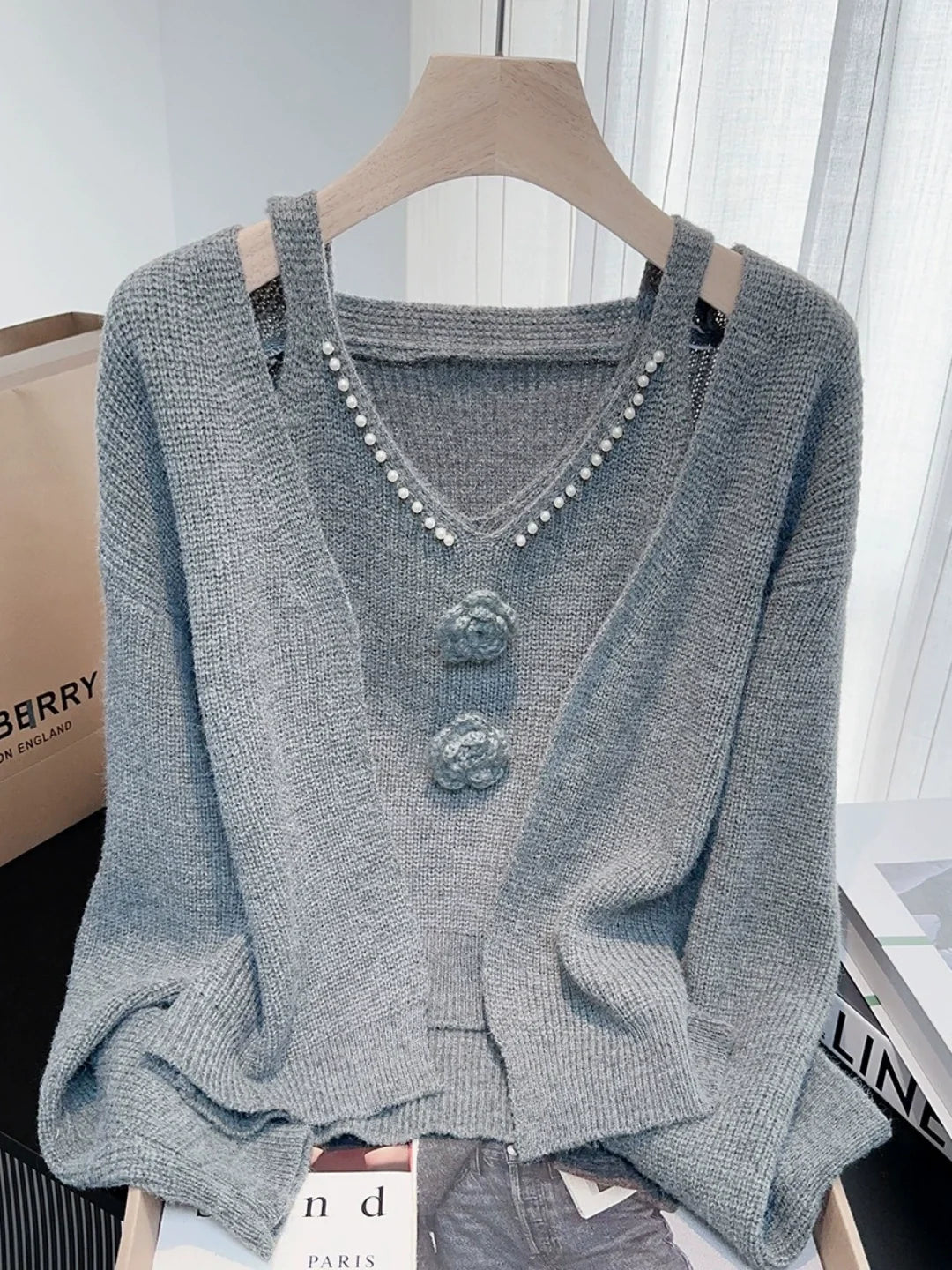 French-style Beaded Knit Cardigan