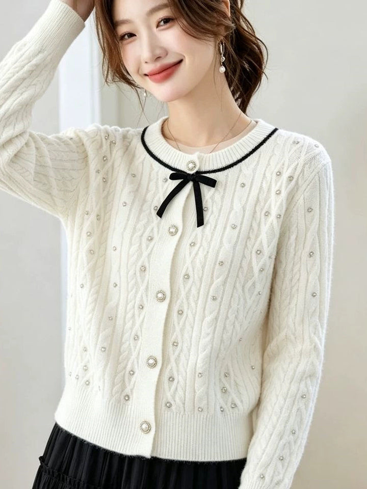 Heavy-duty Rhinestone Bow Cardigan