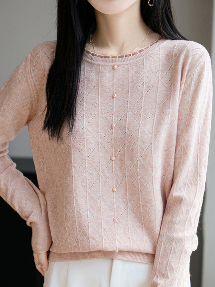 Crew-neck Cutout Jacquard Knit Top