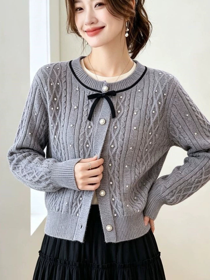 Heavy-duty Rhinestone Bow Cardigan