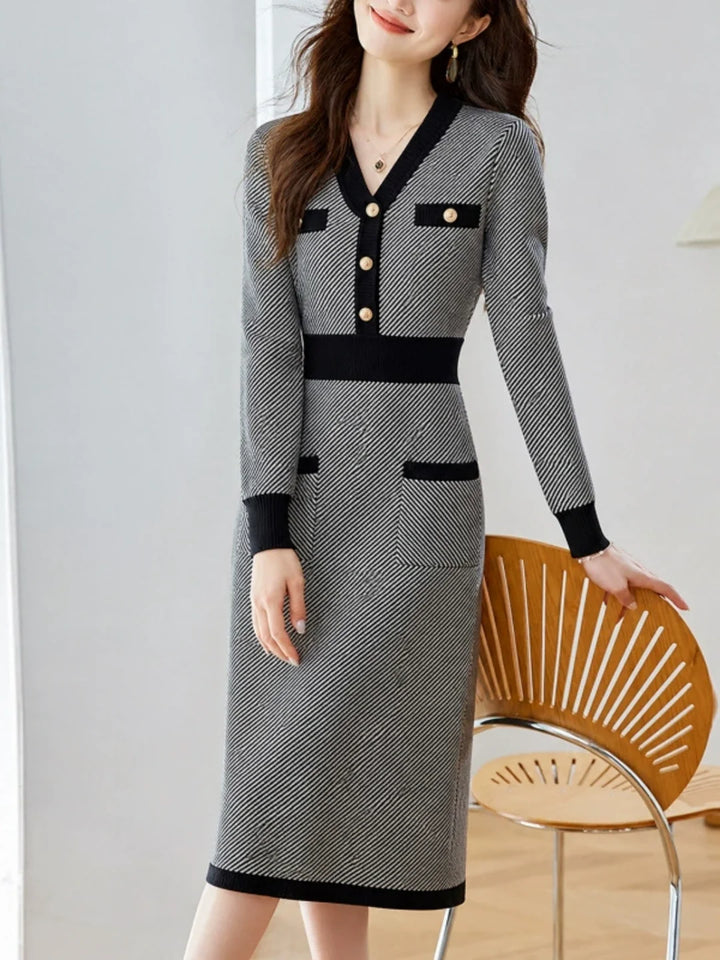 New Slim-Fit V-Neck Knit Dress