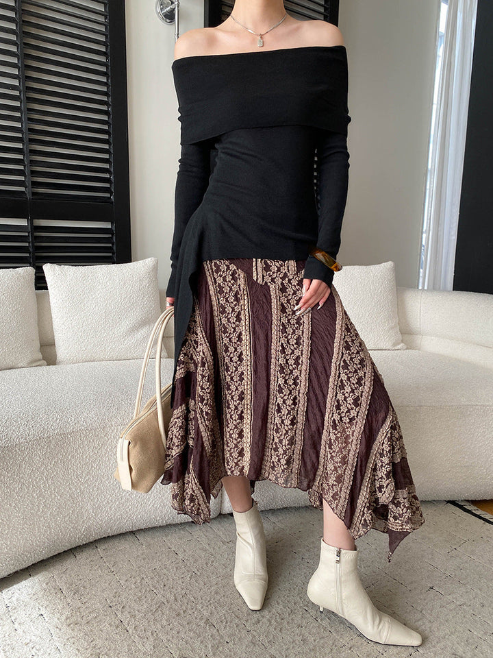 Abigail High-Waisted Irregular Lace Patchwork A-Line Skirt