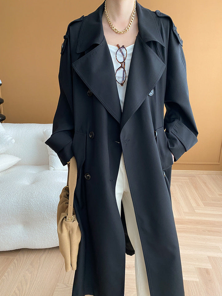Madison Lapel Solid Color Double-Breasted Trench Coat
