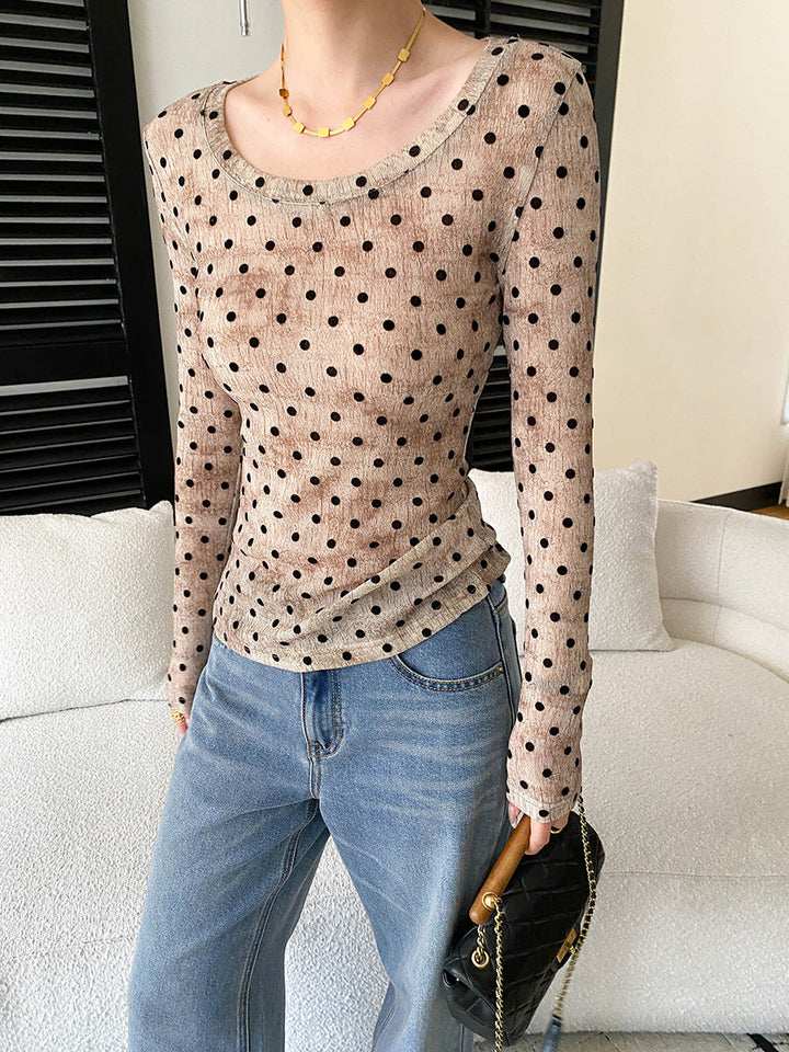 Emma Daily Crew Neck Slim Polka Dot Blouse
