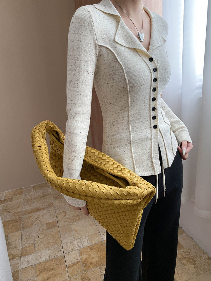 Jessica Slim Lapel Solid Color Knitted Cardigan