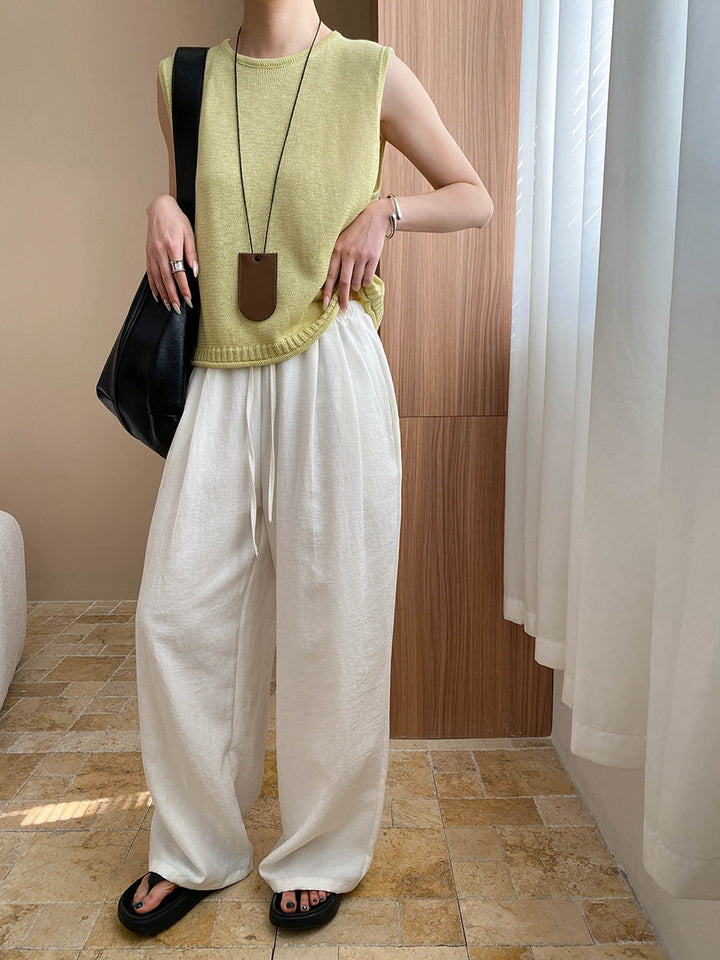 Kaitlyn Casual Pleated Elastic Waist Wide-Leg Pants