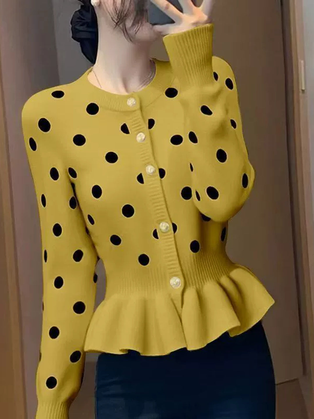 Polka Dot Slim-fit Knit Top