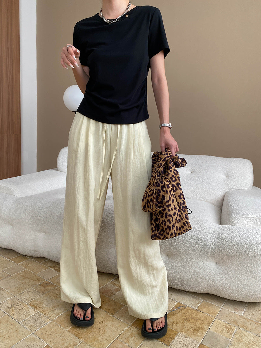 Kaitlyn Casual Pleated Elastic Waist Wide-Leg Pants