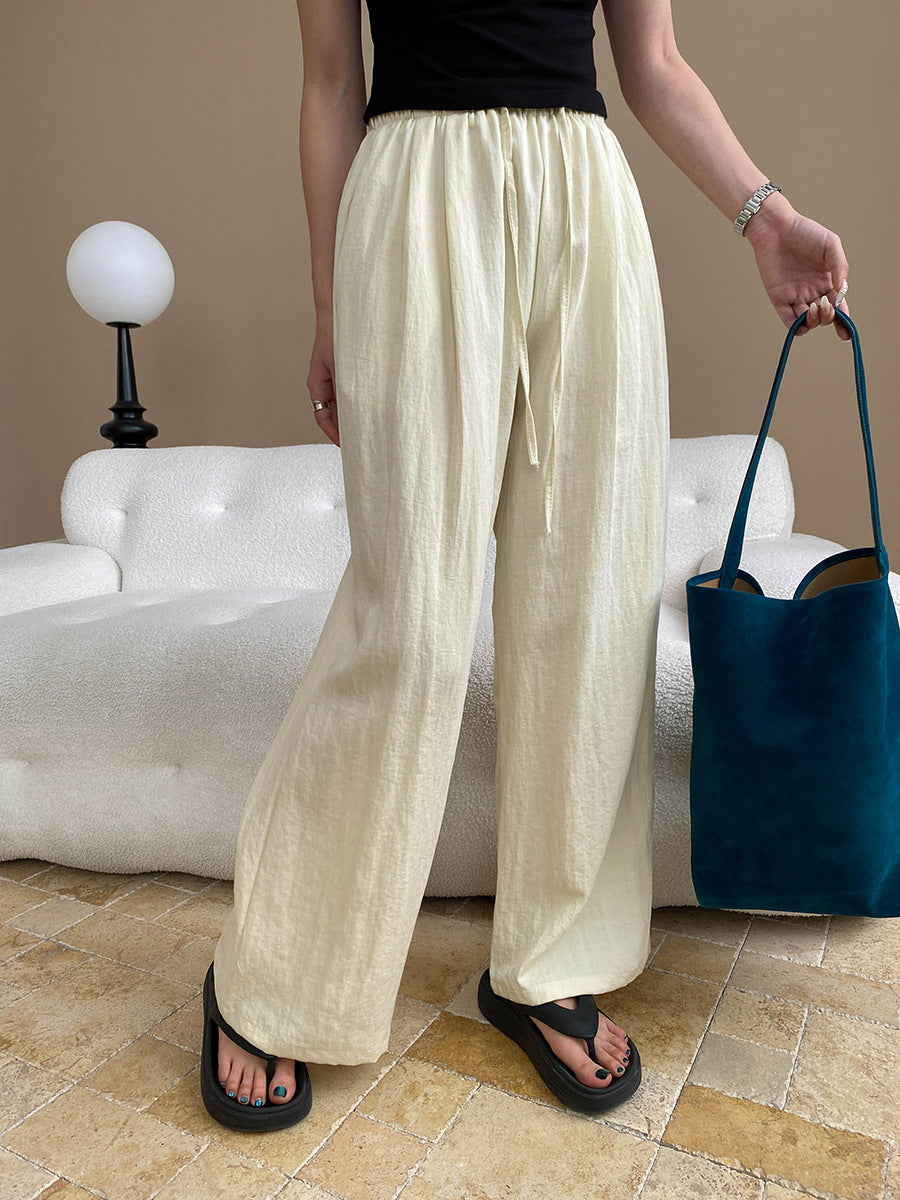 Kaitlyn Casual Pleated Elastic Waist Wide-Leg Pants
