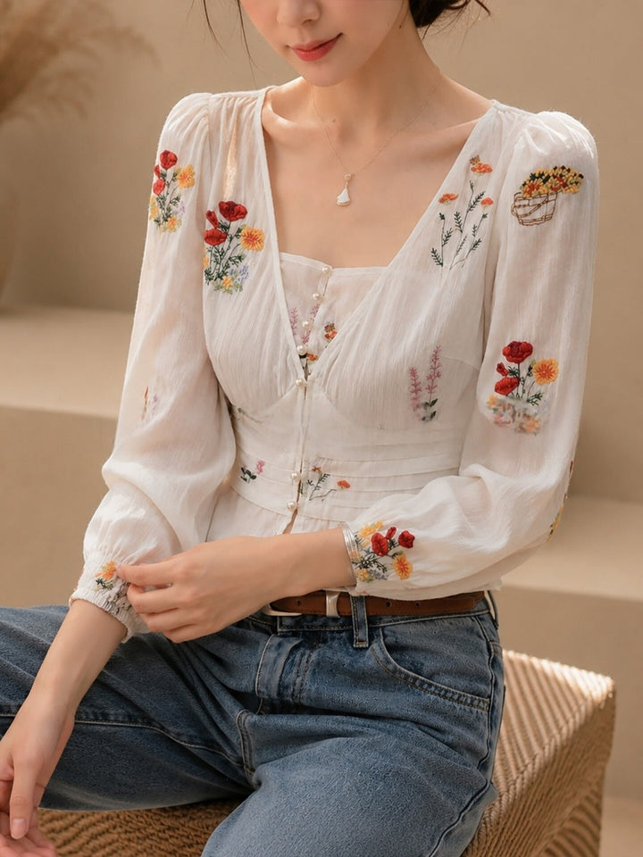 V-neck  Fitted Waist Shirt