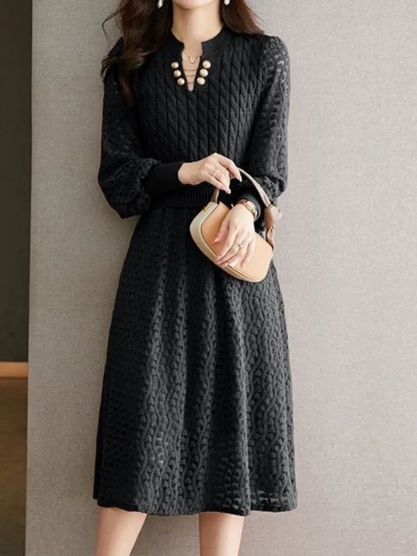 Faux-layered Spliced Knit Dress