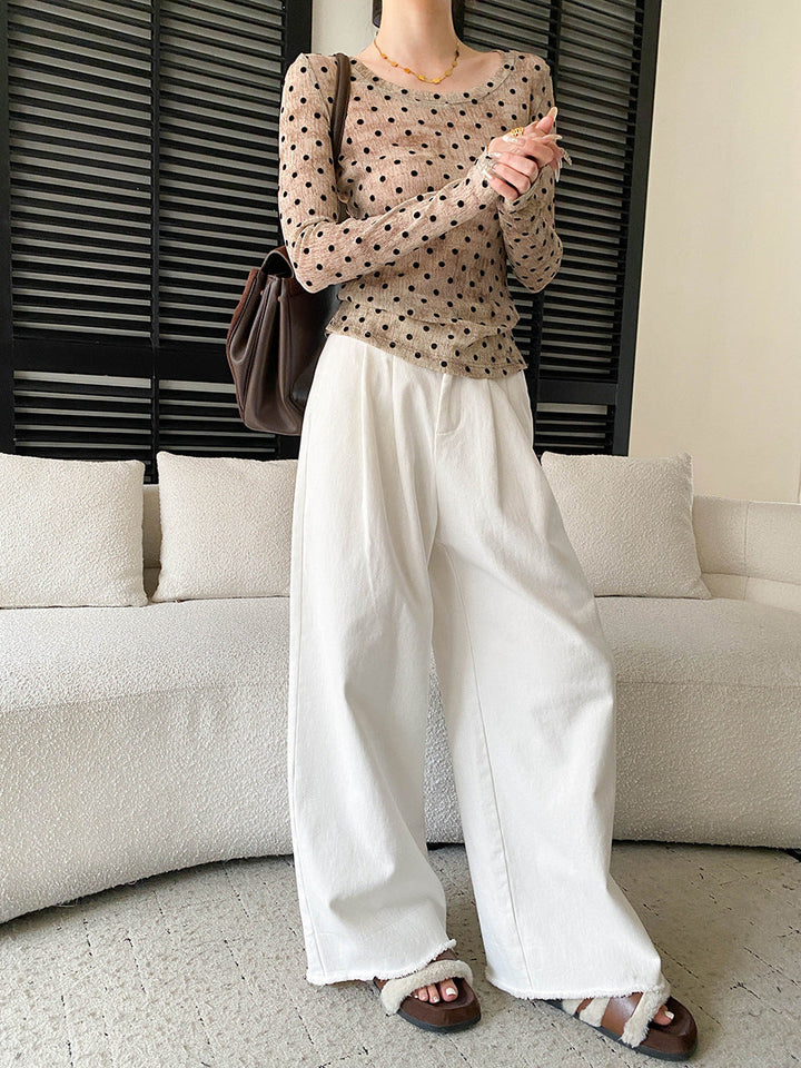 Emma Daily Crew Neck Slim Polka Dot Blouse