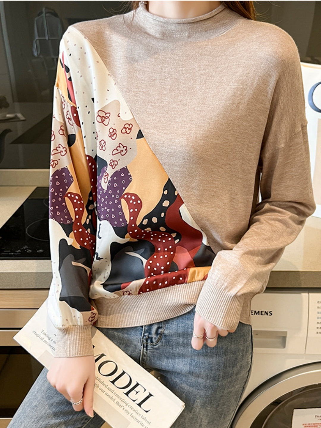 New Lightweight Printed Knit Sweater