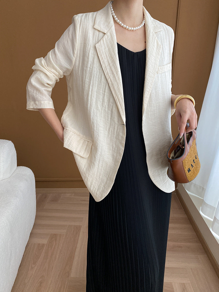 Trinity Daily Pleated Textured Flax Suit Jacket