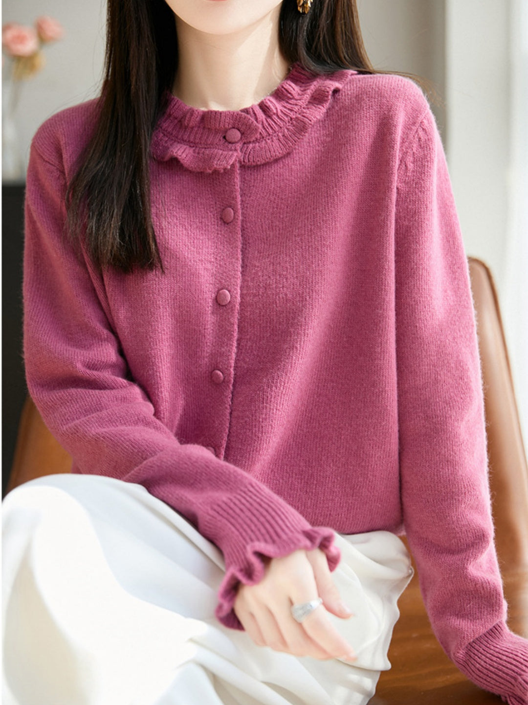 Lettuce-edge Knit Cardigan