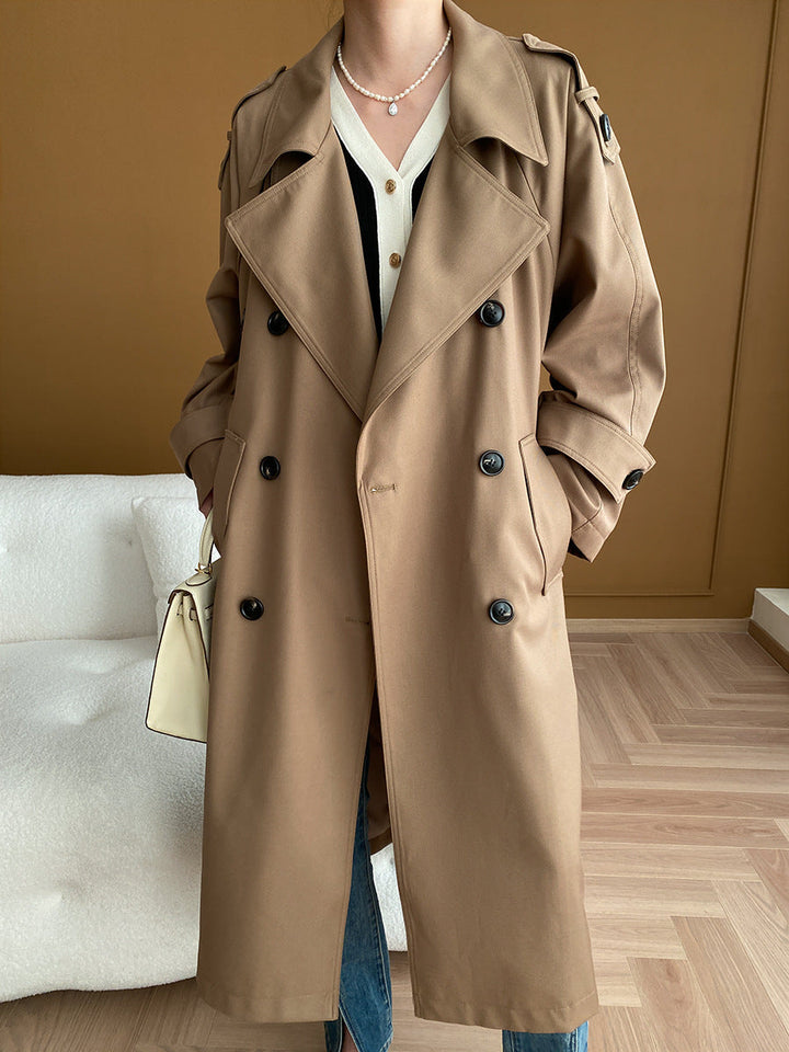 Madison Lapel Solid Color Double-Breasted Trench Coat