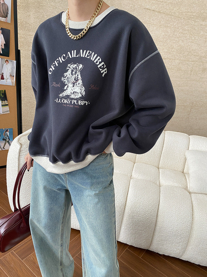 Olivia Loose Crew Neck Printed Fleece Sweatshirt