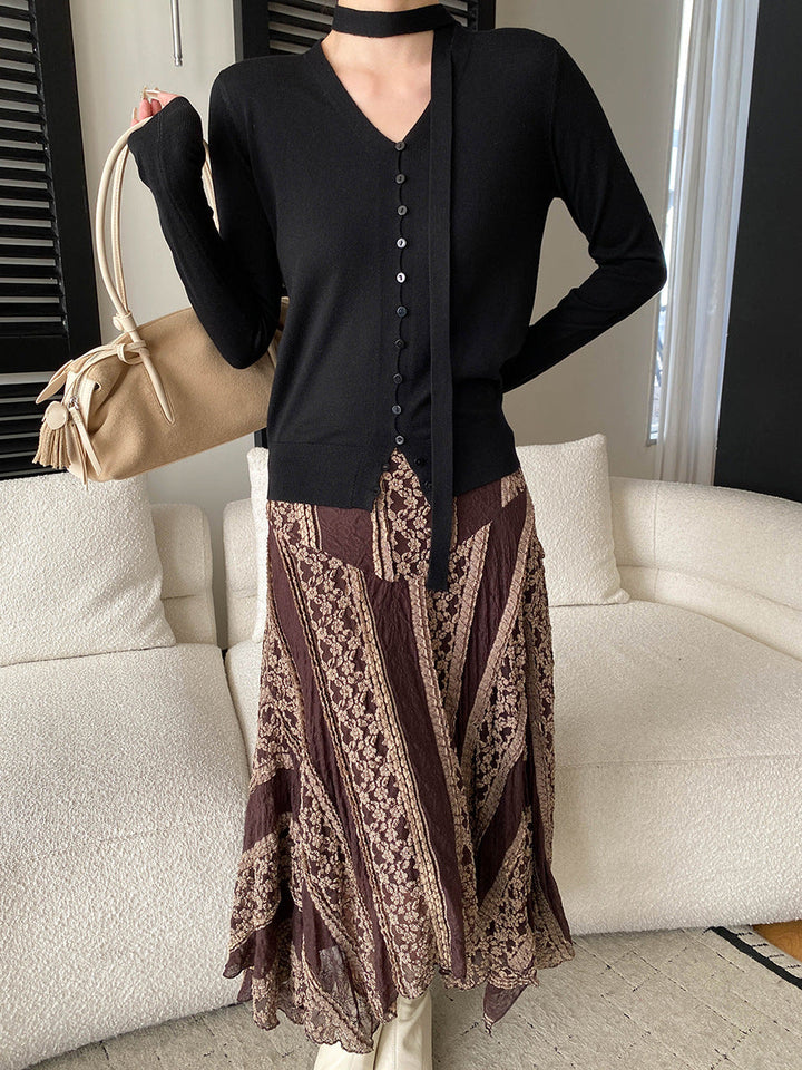 Grace Daily V-neck Ribbon Knitted Cardigan