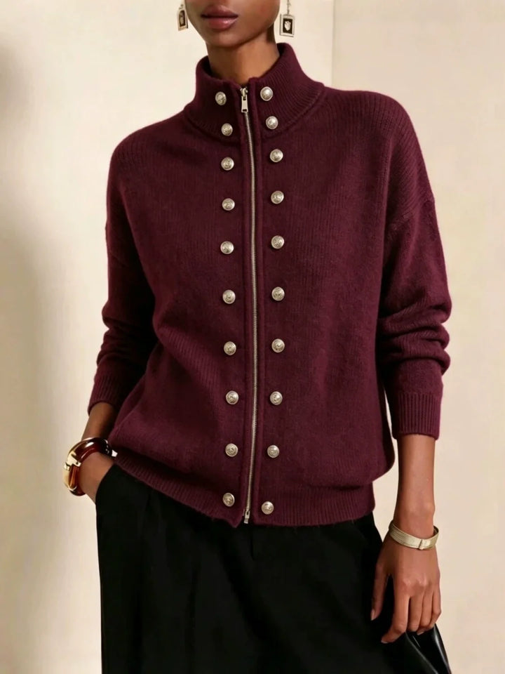 Double-breasted Zip-up knit Cardigan