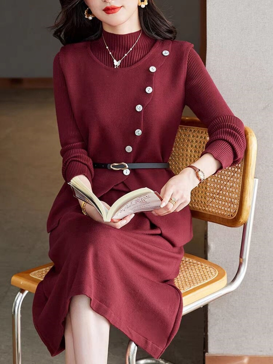 Knitted Vest Dress Two-piece Set
