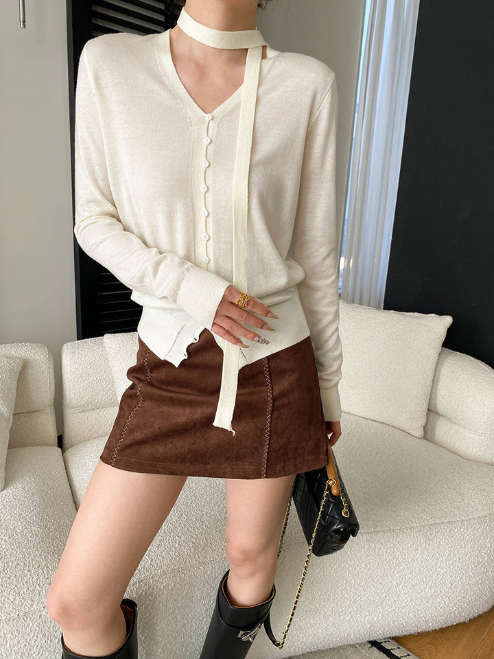 Grace Daily V-neck Ribbon Knitted Cardigan