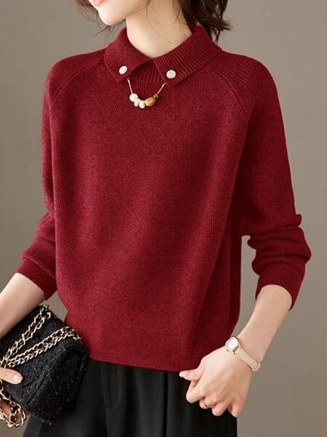 Loose-fit Collared Pullover Sweater