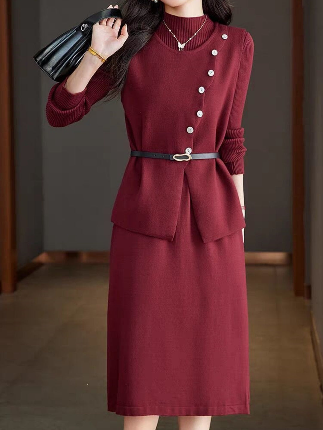 Knitted Vest Dress Two-piece Set