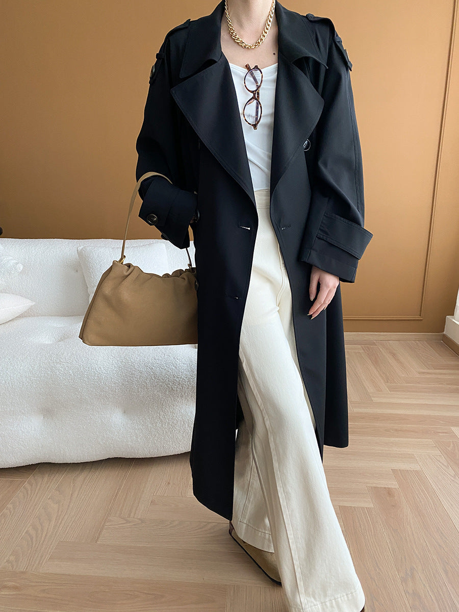 Madison Lapel Solid Color Double-Breasted Trench Coat