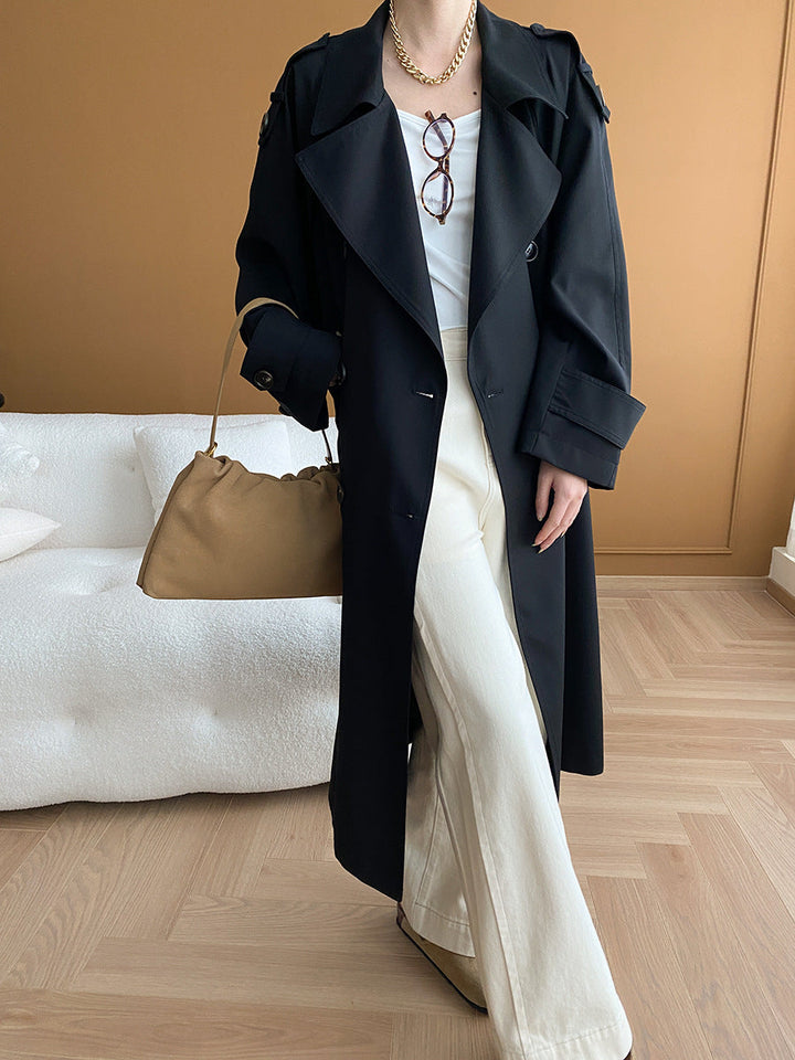 Madison Lapel Solid Color Double-Breasted Trench Coat