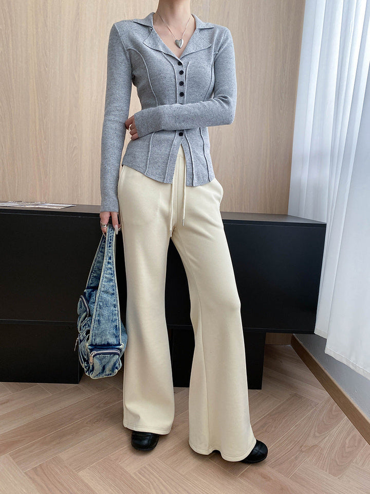 Jessica Slim Lapel Solid Color Knitted Cardigan