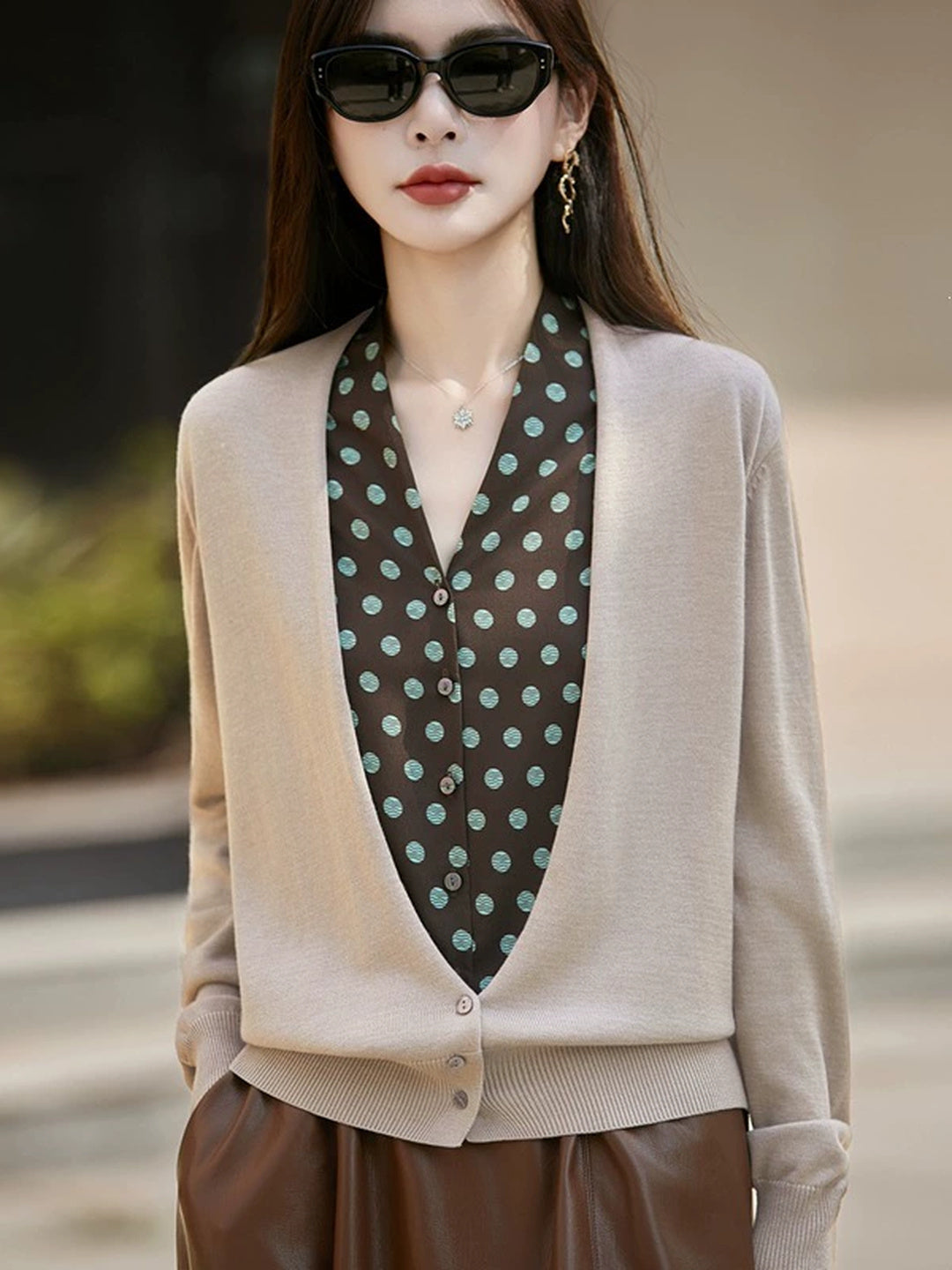 V-neck Wool-blend Faux-layered Cardigan