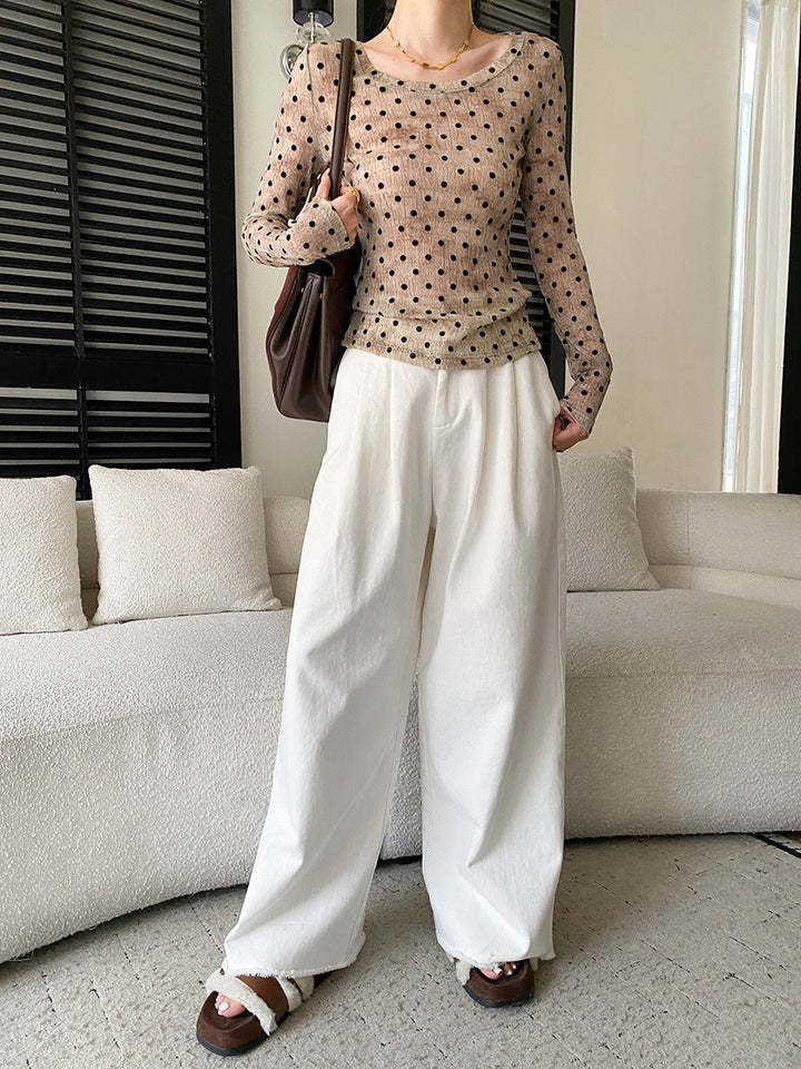 Emma Daily Crew Neck Slim Polka Dot Blouse