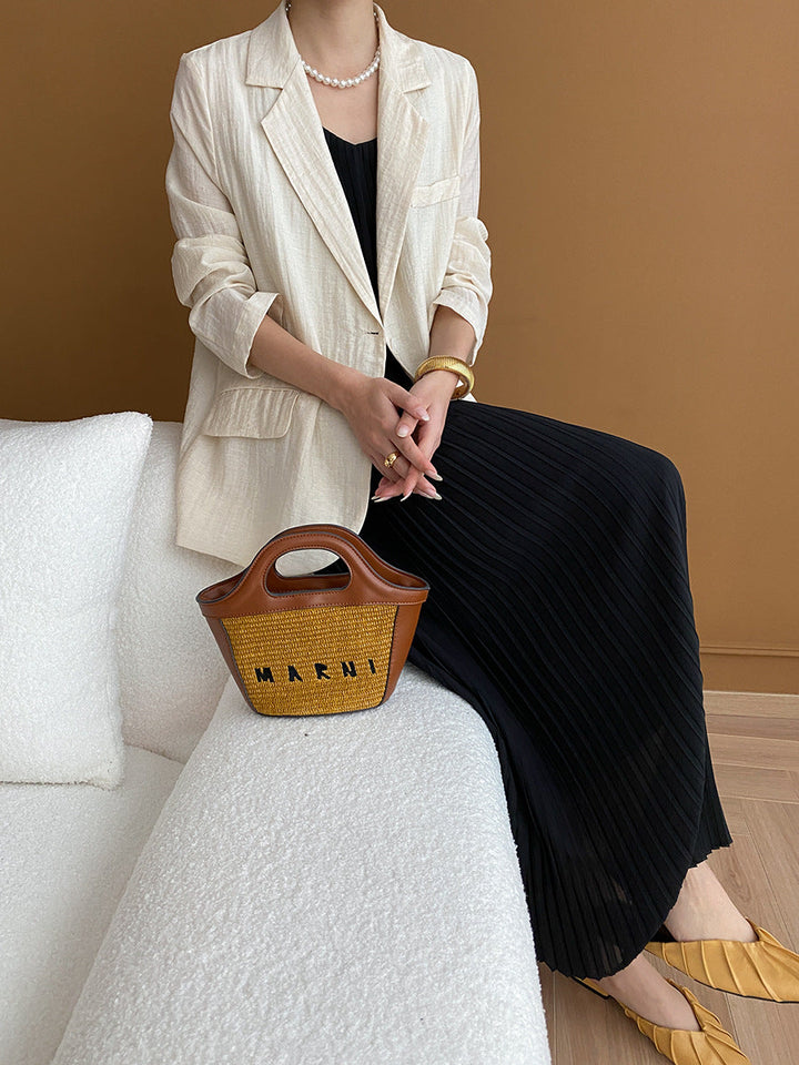 Trinity Daily Pleated Textured Flax Suit Jacket