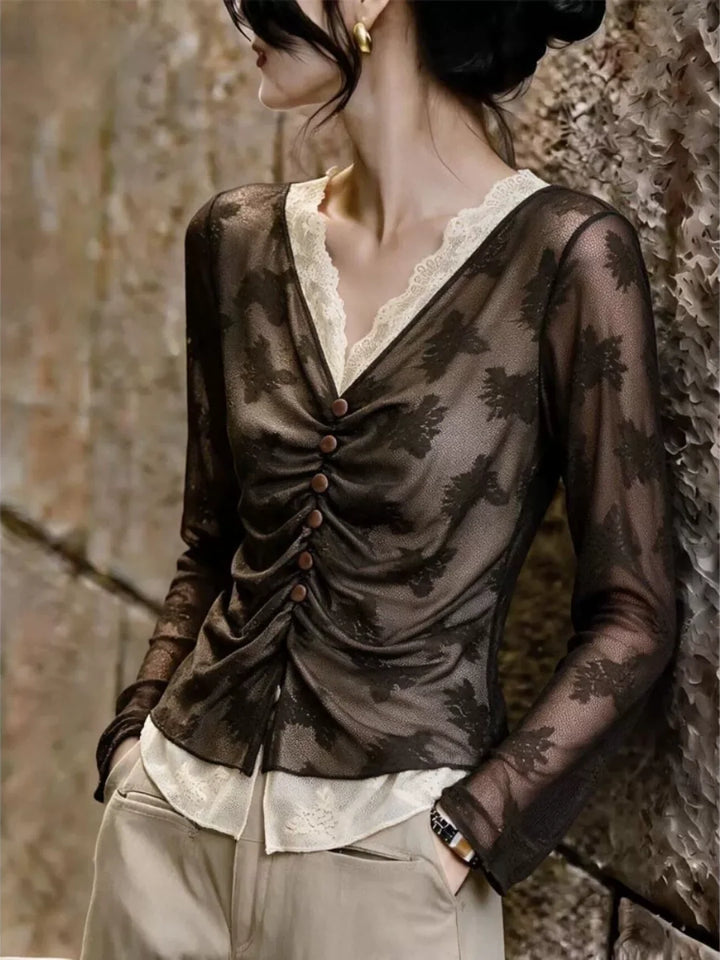 V-neck Lace-panel Top