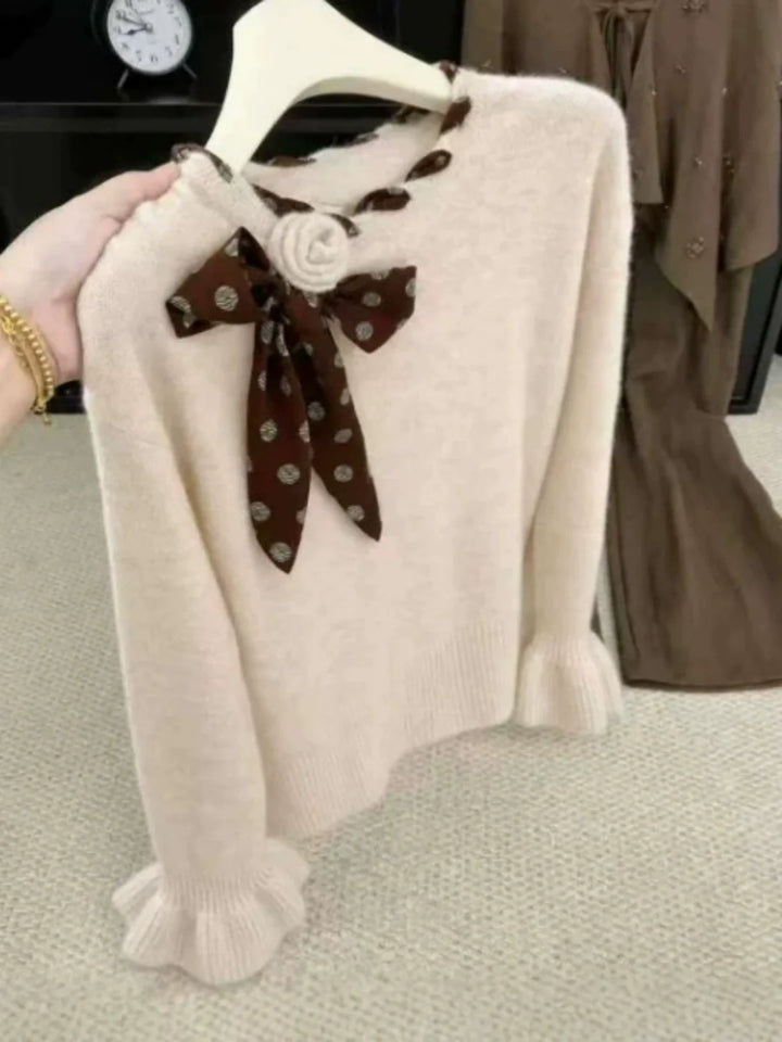 Floral-tie Flared-sleeve Sweater