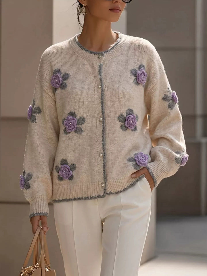 New Embroidered Crew-neck Cardigan