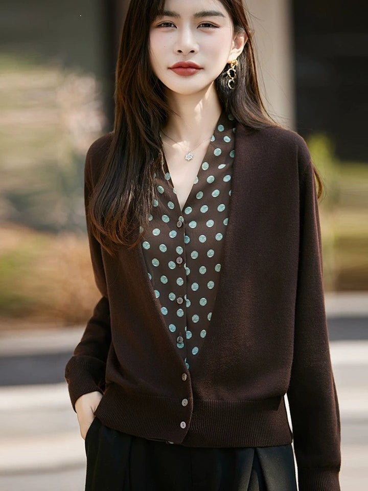 V-neck Wool-blend Faux-layered Cardigan