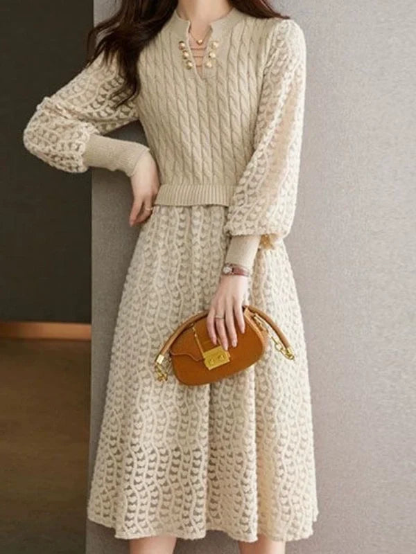 Faux-layered Spliced Knit Dress