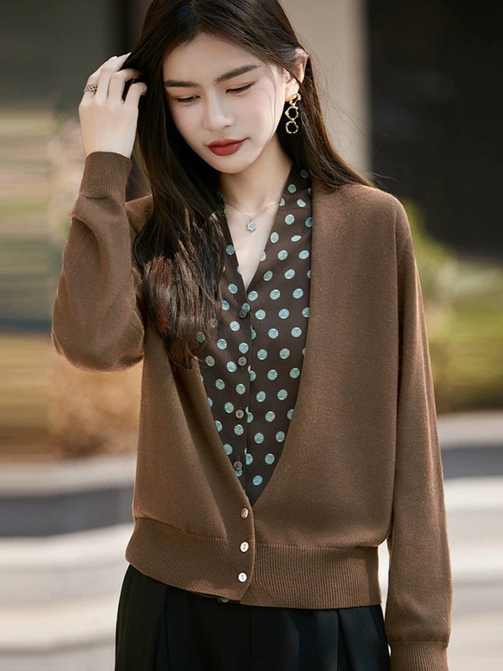 V-neck Wool-blend Faux-layered Cardigan