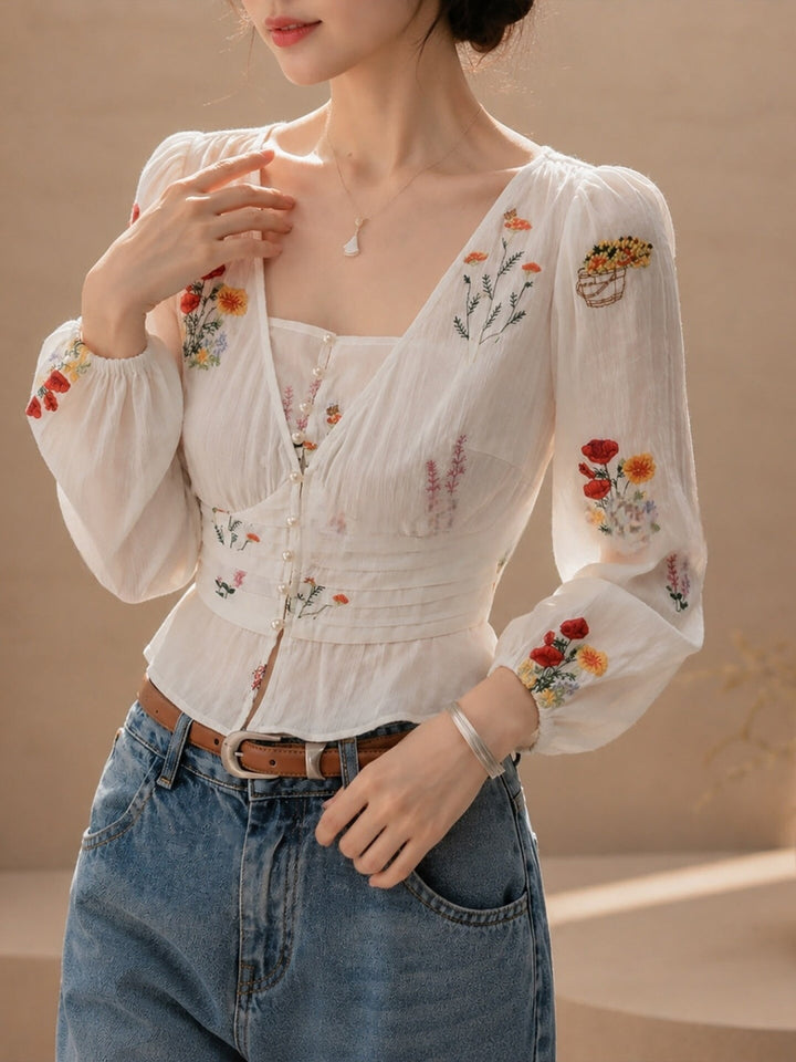 V-neck  Fitted Waist Shirt