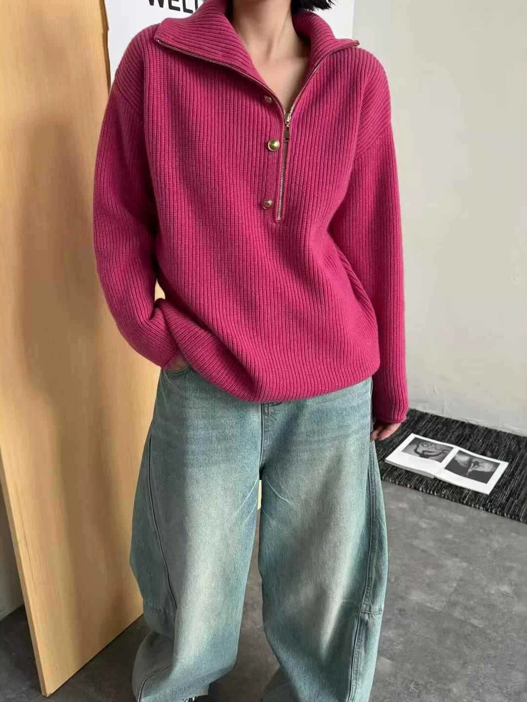 New Half-zip Collared Sweater