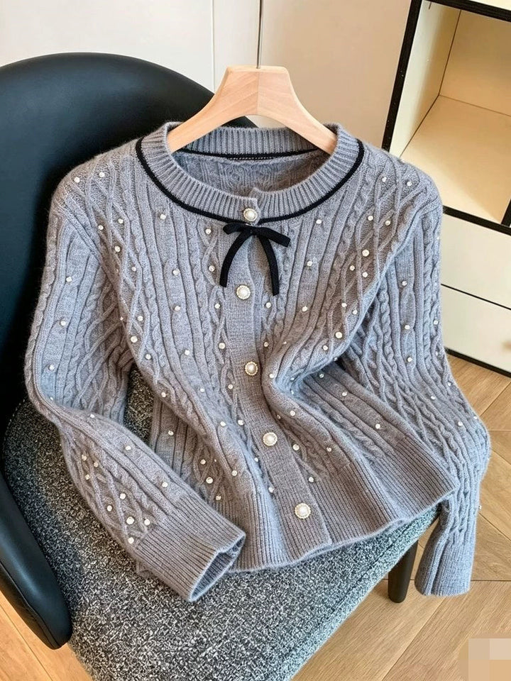 Heavy-duty Rhinestone Bow Cardigan