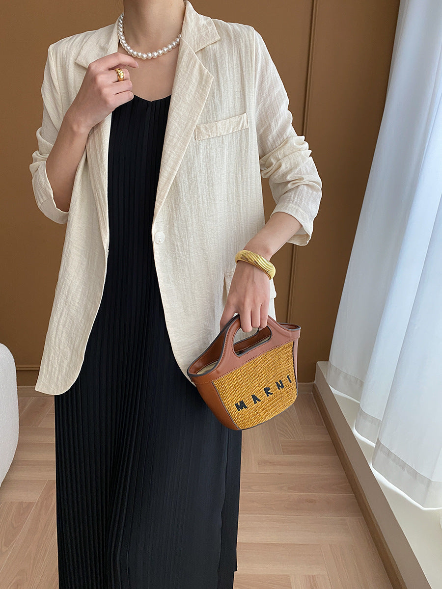 Trinity Daily Pleated Textured Flax Suit Jacket