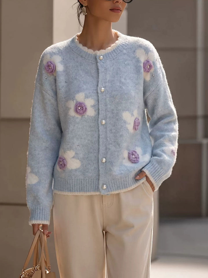 New Embroidered Crew-neck Cardigan