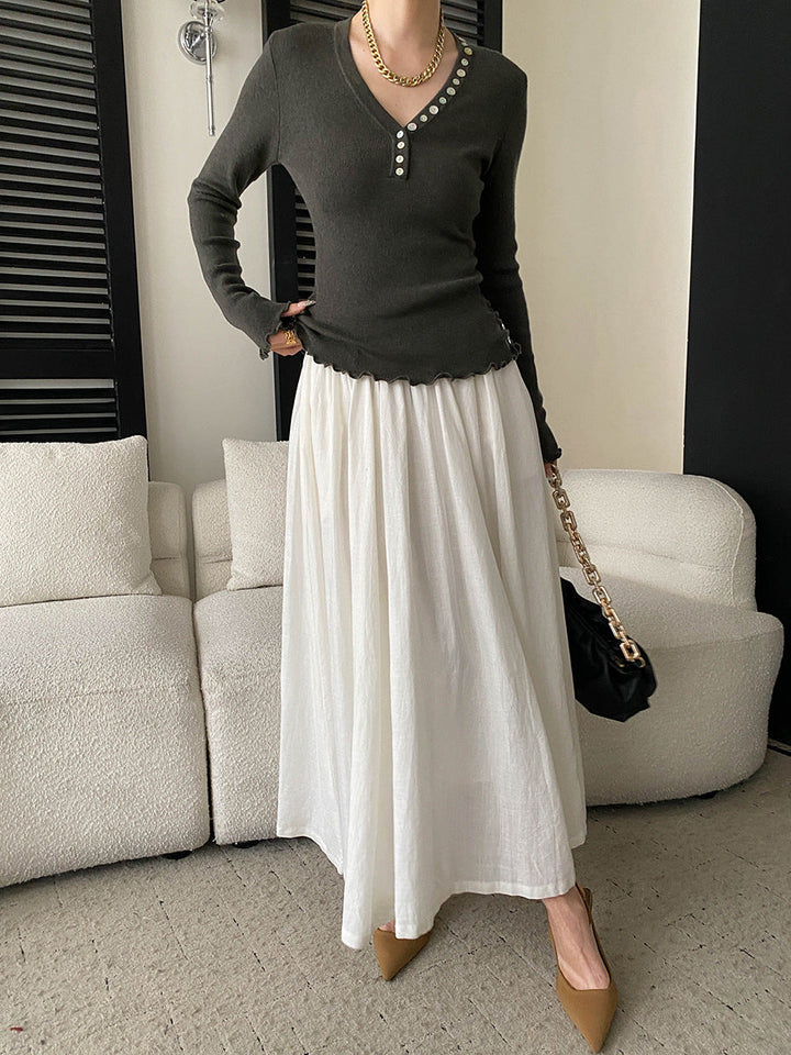 Molly Slim V-Neck Auricular Knitted Top