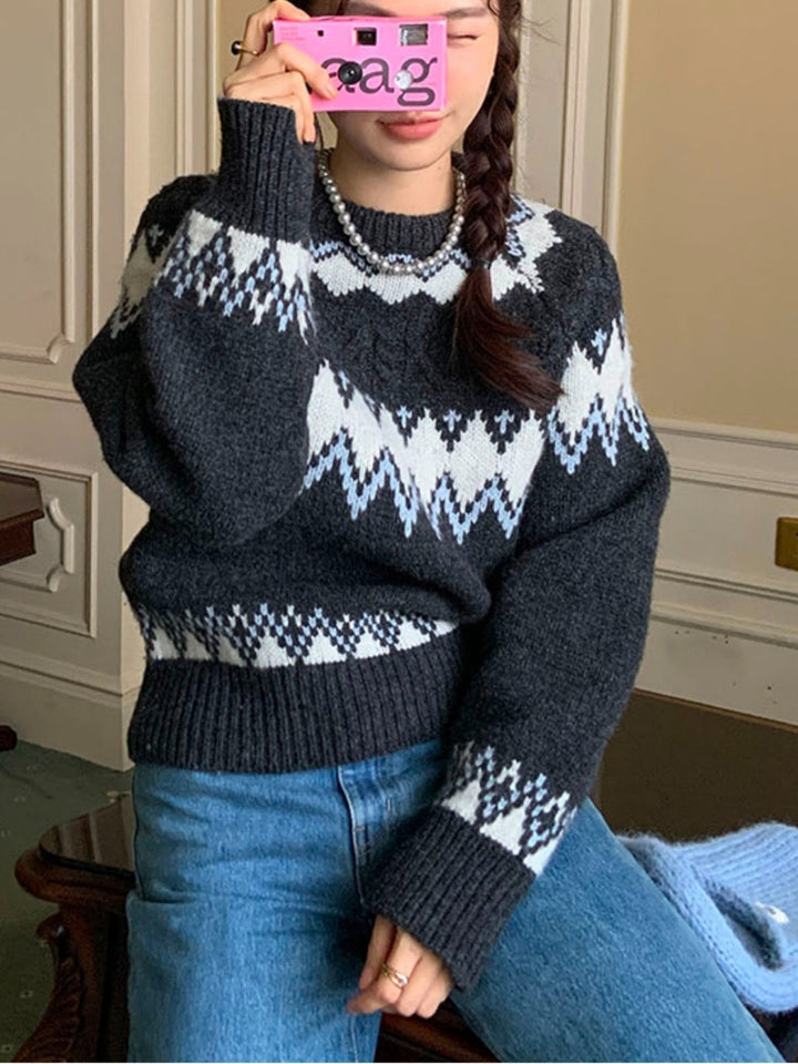 Color-block Jacquard Thick Sweater
