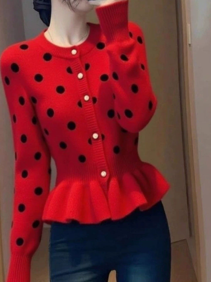 Polka Dot Slim-fit  Knit Top